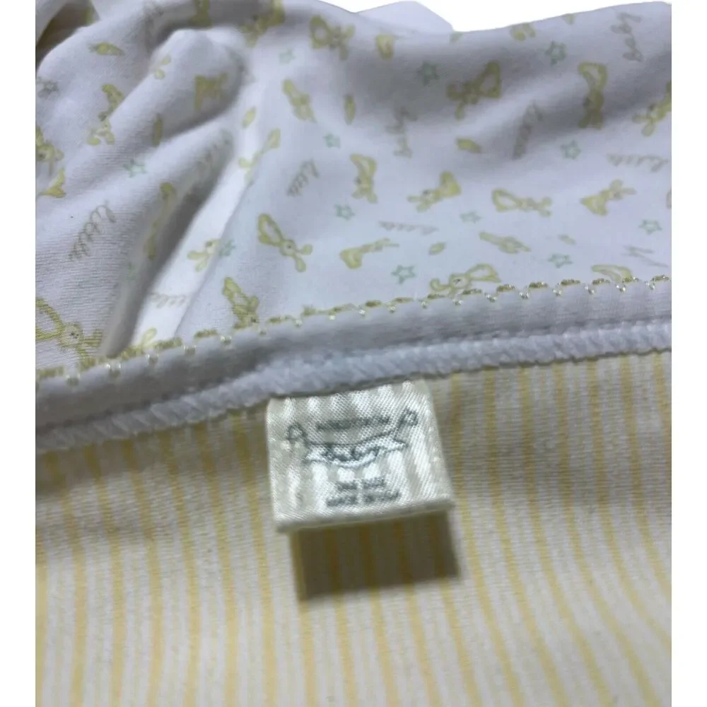 Nordstrom Baby Blanket Yellow Bunnies Green Stars “Little Baby” Hat Booties Set